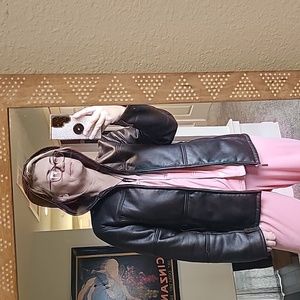 STUNNING VINTAGE BRAETAN HOODED FAKE LEATHER FUR LINED JACKET